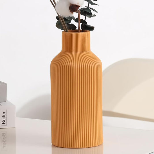Ceramic Vase for Decor,Minimalist Modern Farmhouse Decorative,Small Flower Vase for Pampas Grass,Table,Shelf Bookshelf Decor,Mantel,Entryway Decoration and Centerpieces(8 inch,Orange)
