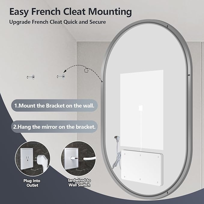 Niccy Oval LED Bathroom Vanity Mirror, 32"x20" Front lit Mirror with Light, Smart Anti-Fog Waterproof Mirror with Memory Function Dimmable Lighted Mirror