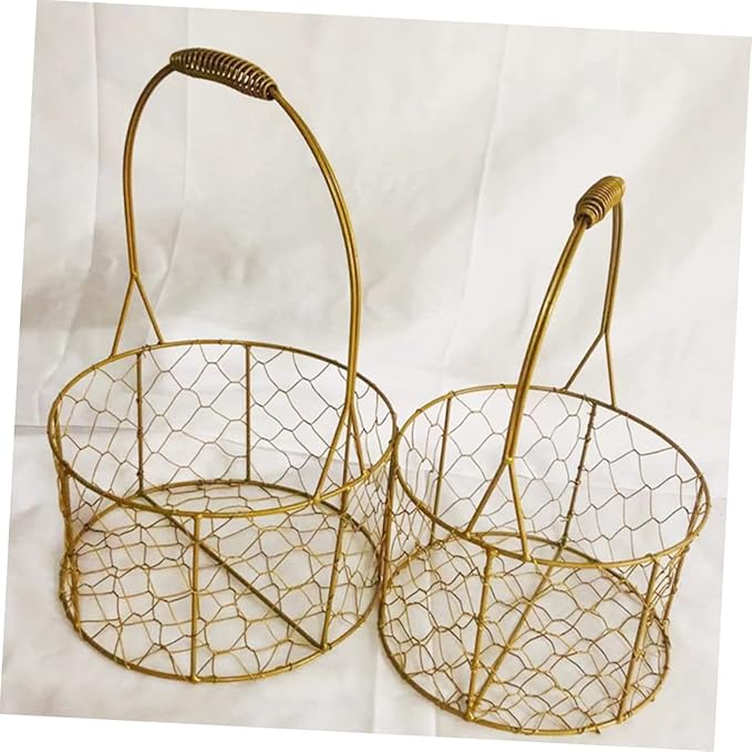 Gold Wire Flower Girl Basket Iron Wire Basket Wedding Storage Decorative