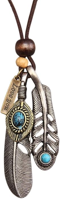 Leather Necklace for Women Boho Choker Necklace Long Cord Leather Pendant Bohemian Neckalce Vintage Alloy Pendant Leather Rope Necklace Wooden Necklaces for Women
