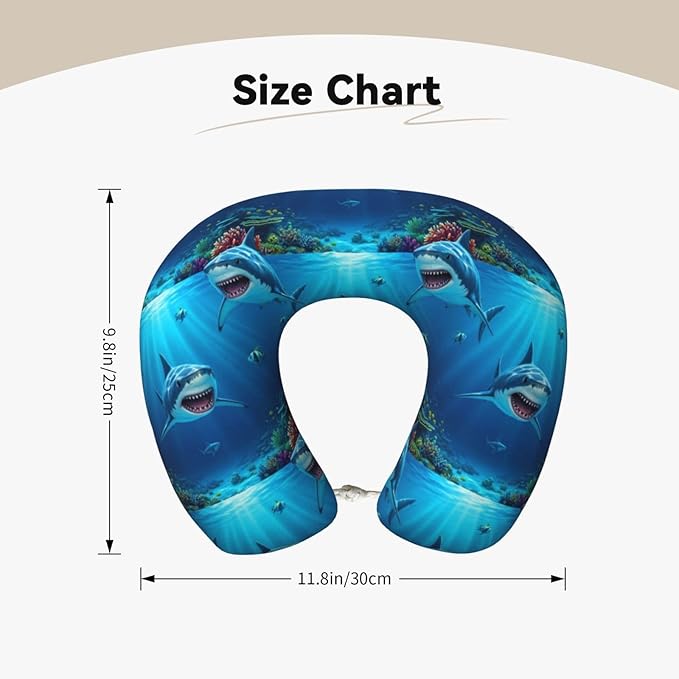 Neck Support Pillow, Comfortable Memory Foam Car/Flight/Airplane Chin Pillows U Shaped Cushion for Office Travel Sleeping Ocean Animals Sea Shark