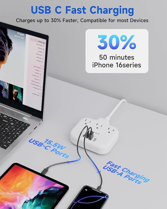 Italy Travel Plug Adapter with 5FT Extension Cord, meta-ant Italy Power Adapter with 3 American Outlets 4 USB Ports(2 USB-C), Type L Adapter for US to Italy Chile Ethiopia Libya Syria Tunisia Uruguay