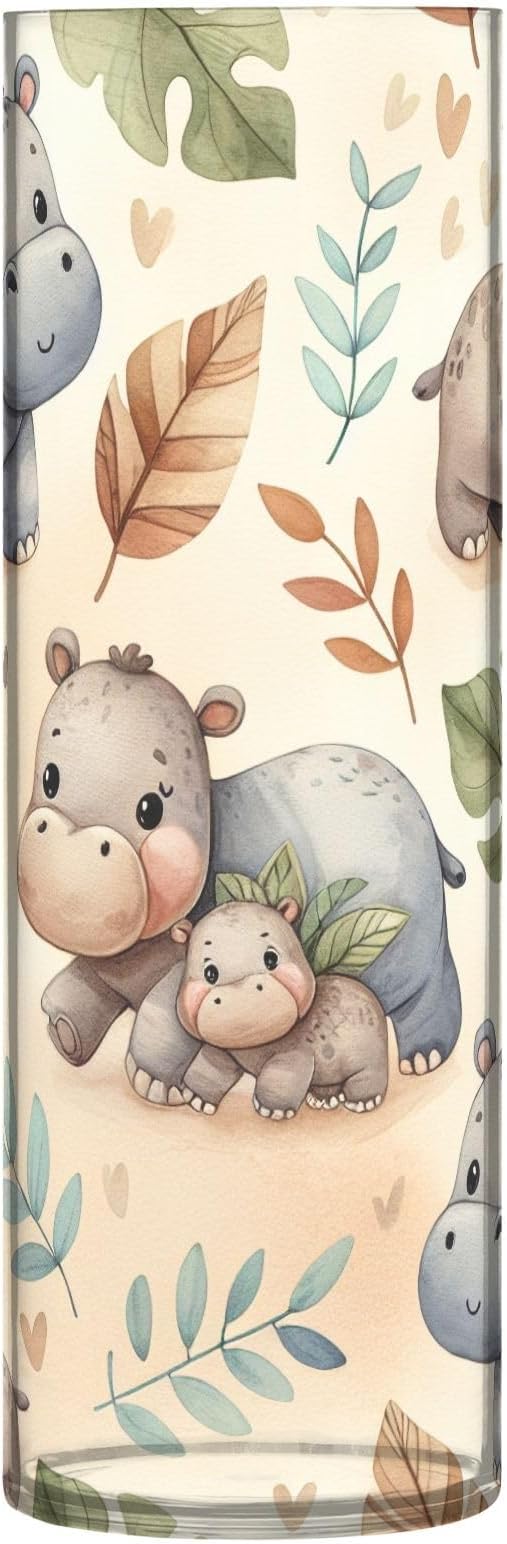 Cute Hippos Flower Vase 3.9" x 11.8" Modern Cylinder Acrylic Vases for Table Centerpiece Kitchen Home Shelf Office Decor