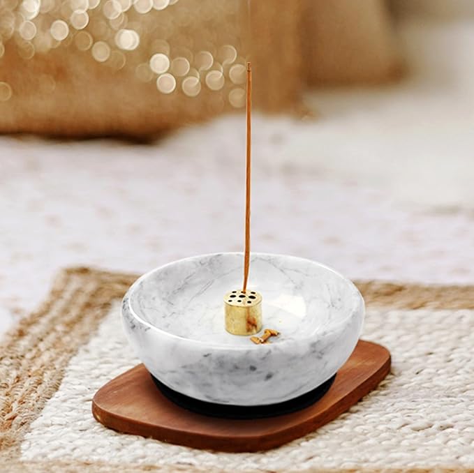 Handmade Natural Marble Incense Holder for Sticks and Cones-with 9 Holes, Multi-Functional Incense Burner Holder for Incense Sticks and Cones, Perfect Home Decor(Gray, 4.7inch)