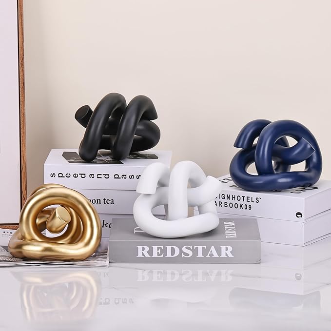 LCCCK Funky Abstract Gold Knot Knick Knacks - Gold Accent Decor for Coffee Table & Tv Stand, Modern Geometric Sculpture Scandinavian Minimalist Home Statue Decorative Objects Entryway Bookcase Book