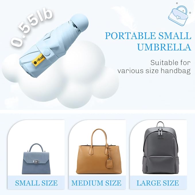 TOPSAIL Mini Umbrella Compact for Travel, UV Sun Protection(UPF50+), Waterproof for Light Rain, Suitable for Women & Kids With a Case, Manual 6k Folding Small Pocket Size Ufor Backpack/Purse