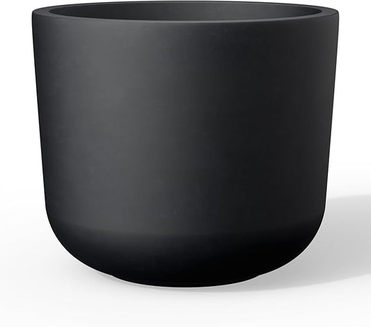 Kante Round Concrete Planter, 9 Inch Dia Classic Style Large Plant Pot with Drainage Hole for Indoor & Outdoor Plants, Ideal for Home, Patio, Garden, Black