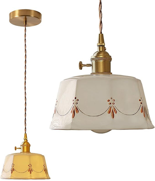 Ceramic Pendant Light, Modern Ceiling Hanging Lamp with White Ceramic Lampshade, Adjustable Farmhouse Pendant Light for Kitchen Island Bedroom Restaurant