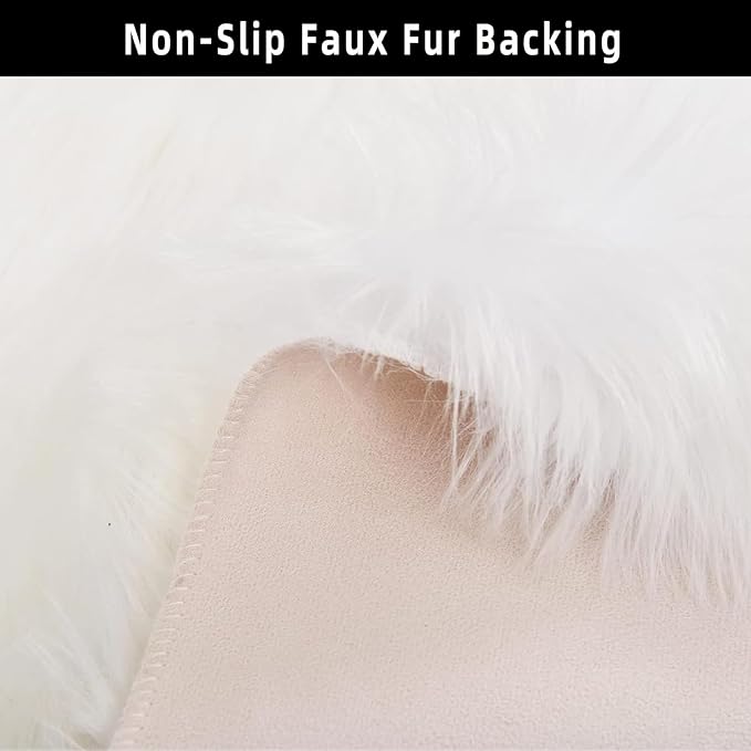 White Faux Fur Sheepskin Area Rug for Living Room Bedroom, 4 x 6 Feet Ultra Soft Shaggy Fuzzy Furry Carpet Chair Throw Large Rugs for Kids, Girls, Nursery Room Decor Dorms