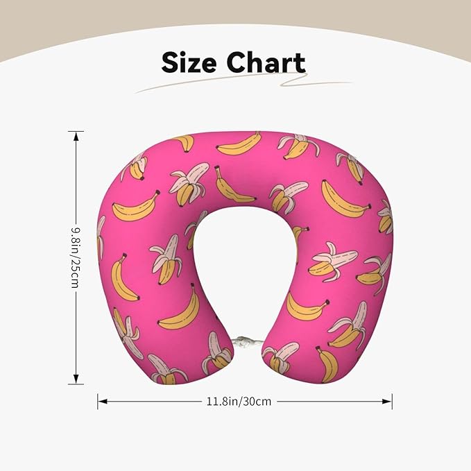 Neck Travel Pillow, Women Men Washable Airplane Car Pillows Hawaiian Banana Pink, Head Support Rest U Shaped Cushion Comfortable for Watching TV