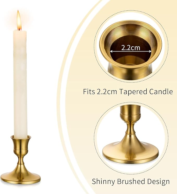 Romadedi Gold Candlestick Candle Holders for Taper, 6 PCS Gold Brass Color Candle Stick Candle Holder for Table Centerpiece, Wedding Reception, Festive Christmas Mantel Decoration or Home Decor