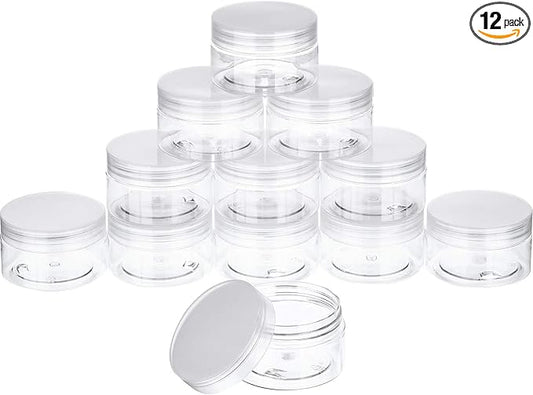 SATINIOR 12 Pack 4 oz Plastic Container Jars with Lids Round Clear Travel Cosmetic Container Jars for Toiletries, Lotion, Cream, Ointments, Makeup, Rhinestone, Samples, Kitchen Storage, White