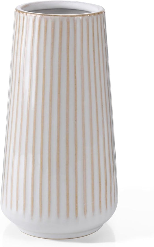 Ceramic Vase, GUKJOB Small Cute Flower Vase for Pampas Grass, Home, Living Room, Dining Table, Farmhouse, Office Decor, Bedroom, Table, and Kitchen Shelf (Yellow Ribbed)