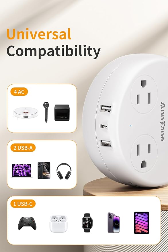Australia Travel Adapter with USB C, US to Australia Plug Adapter with 4 Outlets 3 USB Ports, Type I Outlet Adapter for US to New Zealand, China, Argentina,Fiji, AU (White)