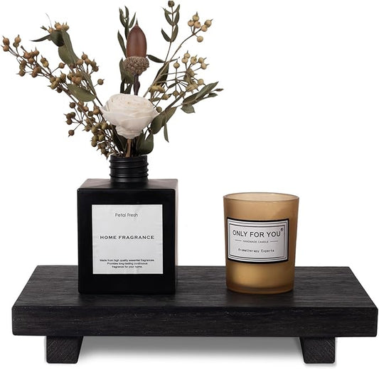 zoocatia Small Wood Tray Pedestal Stand Farmhouse Bathroom Decor Decorative Wooden Riser Kitchen Soap Dish Holder for Vanity, Counter, Sink, 9" x 5.9" - Black