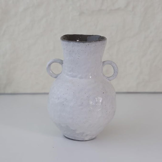 Rustic Small Ceramic Vase, Handcrafted Black Farmhouse Vase, Wabi Sabi Pottery Decor for Kitchen, Bedroom, Office, Living Room, Bathroom, Shelf Centerpiece Table