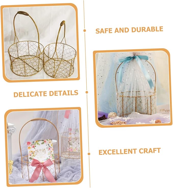 Flower Girl Basket with Handle Decorative Wire Round Basket for Weddings Storage and Home Decor for Flowers Fruits Versatile and Stylish Design