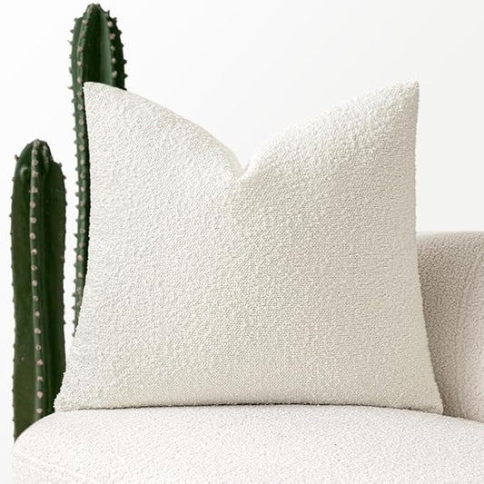 MIULEE Textured Boucle Throw Pillow Cover White Accent Solid Eruo Sham Christmas Pillow Case Decorative Soft Pack of 1 Couch Cushion Chair Sofa Bedroom Livingroom Home Decor,24x24 Inch