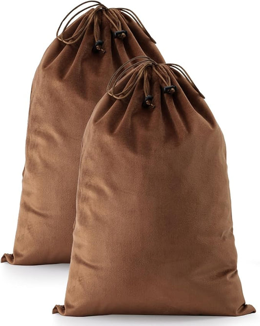 FantasyLife Shoe Bags for Travel, Washable Dust Bags for Storage & Packing, Flannel Shoe Pouch with Drawstring Closure for Purses, Handbags, Shoes & Toys (2, Mocha Mousse)