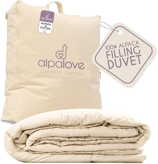 Queen Lightweight 100% Fine Alpaca Duvet - Premium Cotton Cover, 2,89 lb Filling, Ideal for Summer, Breathable & Temperature -Regulating, 92 x 94 inches
