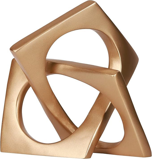 Modern Geometric Cube Decorations - Gold Knot Statues for Home, Bookcase, Tabletop, Console, Entryway & Dining Table Centerpieces