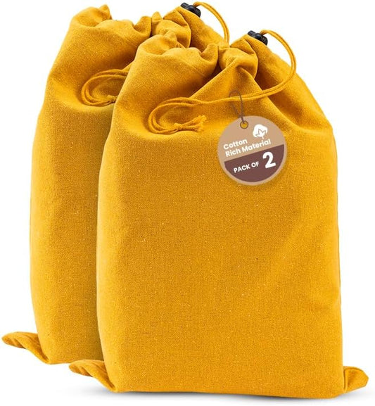 LFH Cotton Rich Shoe Storage Bags with Drawstring, Dustproof Breathable Reusable Organizer, Perfect For Travel, Dorm, Hotel, College, Gym, Easy to Carry, Machine Washable 12"x17" (Pack of 2) - Golden