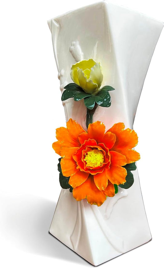 MTME Porcelain vase with Flowers, Memorabilia, Wedding Gifts, Aesthetic Sculpture Home décor (Orange)