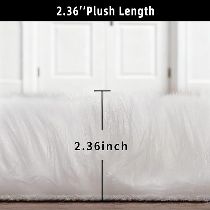 White Faux Fur Sheepskin Area Rug for Living Room Bedroom, 2 x 6 Feet Ultra Soft Shaggy Fuzzy Furry Carpet Chair Throw Runner Rugs for Kids, Girls, Nursery Room Decor Dorms
