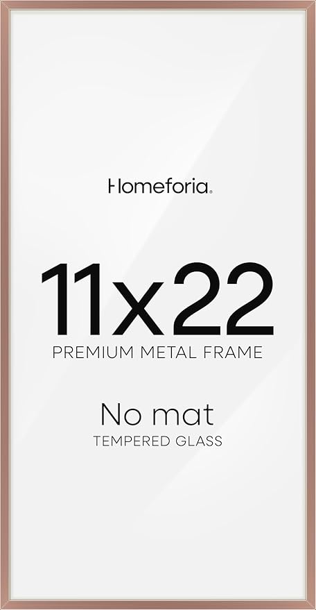 Homeforia 11x22 Mocha Newspaper Frame, High End Metal 11 x 22 Picture Frame without Mat, 22x11 Thin Mocha Poster Frames for Wall, 11by22 inches Display Photo Frames, Tempered Glass, Wall Kit, Set of 1
