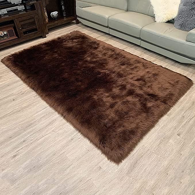 LAMBZY High Pile Super Soft Faux Sheepskin Rug (2'x3') Brown