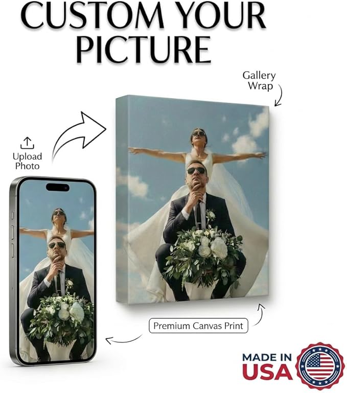 Custom Canvas Prints with Your Photos, Frameless Wall Art Canvas, Personalized Photo Print for Home Decor, Family & Pet Pictures, Gifts for Birthday & Anniversary, Made in USA (18“L x 12"W)
