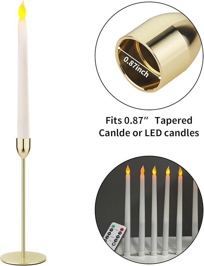 Ohtomber Gold Taper Candle Holder - 6PCS Candlestick Holders, Candlesticks Centerpiece Wedding Table Decor, Fit Pillar 3/4" Thick Tapered & Led Candles