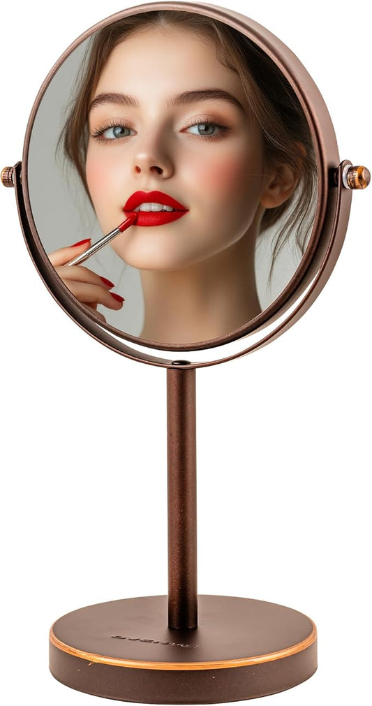 OVENTE 6'' Tabletop Makeup Mirror with 1X/7X Magnification, 360° Swivel Design, Double-Sided Free-Standing Vanity Mirror Perfect for Dresser, Bedroom and Office Desk, Antique Bronze MNLT60ABZ1X7X