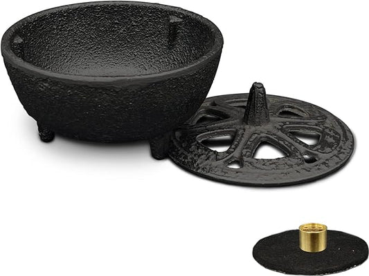 Cast Iron Incense Burner with Holder and Fireproof Cotton - Ideal for Sticks, Resin, Cone Incense and Rituals