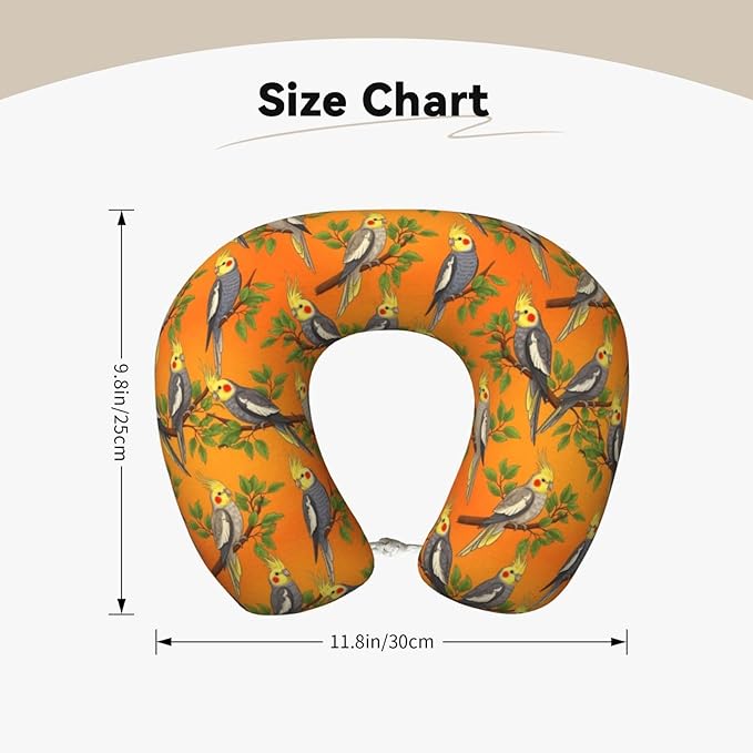 Comfortable Memory Foam Travel Neck Pillow, Funny Chin/Head Cushion Supporting Airplane Car Pillows Yellow Parrots Tree Orange for Sleeping Outdoors Travel Office