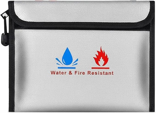Fireproof Document Bag, Waterproof Storage Pouch with Zipper, 15 x 11 inches, Water and Fire Resistant Safe Envelope for Legal Documents, Valuables, Cash Storage, Black (Grey, Horizontal Style)