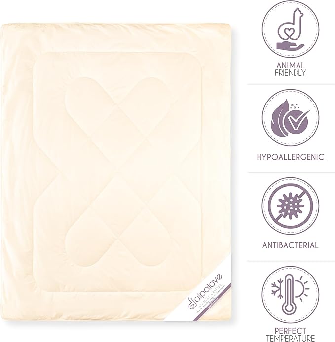Queen Lightweight 100% Fine Alpaca Duvet - Premium Cotton Cover, 2,89 lb Filling, Ideal for Summer, Breathable & Temperature -Regulating, 92 x 94 inches