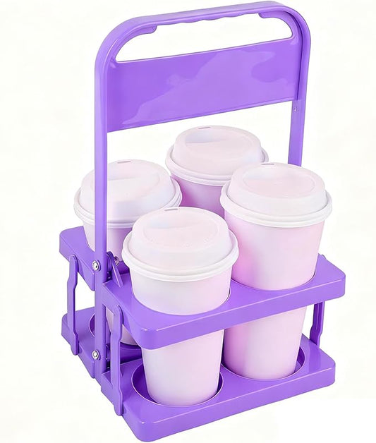 musbus Reusable Drink Carrier with Handle for Delivery Drivers, Portable Cup/Coffee Holder Accessories for Delivery, Foldable Drinks Caddy with Tray, Car Durable Plastic Festive Bottle, Vacation