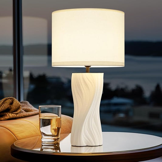 Modern Plug in Ceramic Table Lamps Large 26.75In White Table Lamp Living Room