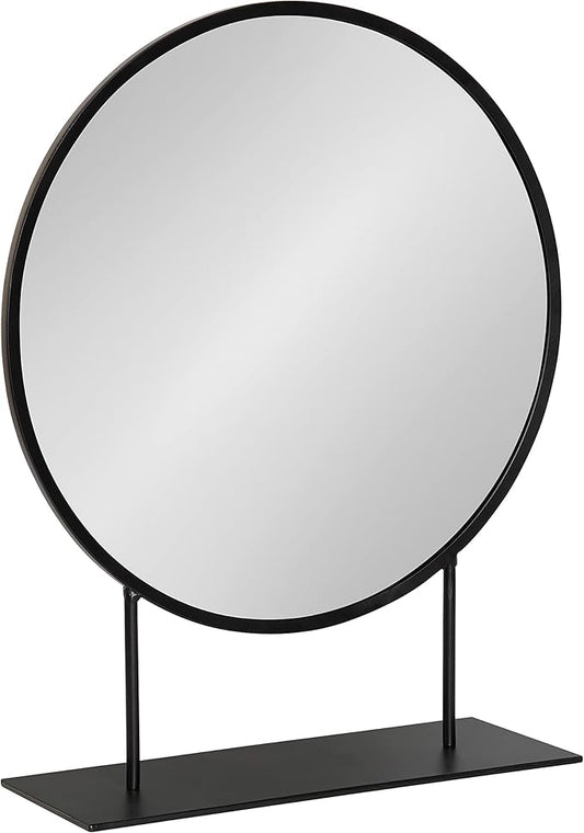 Kate and Laurel Rouen Modern Glam Round Metal Frame Table Mirror with Stand, Black