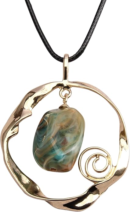 Leather Necklace for Women Boho Choker Necklace Long Cord Leather Pendant Bohemian Neckalce Vintage Alloy Pendant Leather Rope Necklace Wooden Necklaces for Women