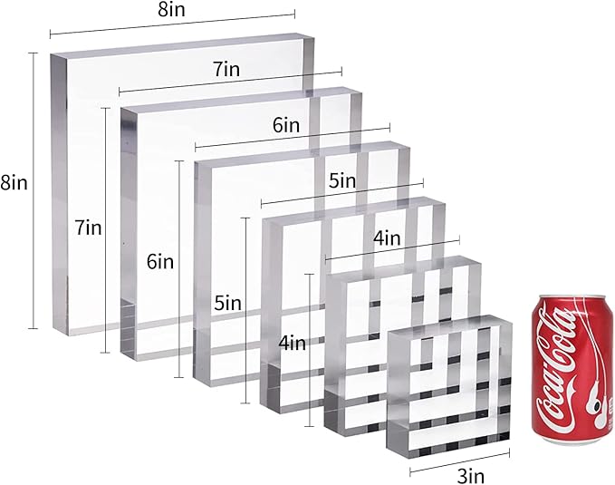 CiaoHER 1in Thickness 8in Square Acrylic Cube Display Block Clear Polished Pedestal Stand Riser Solid Base 8" x 8" x 1", 2 Pack