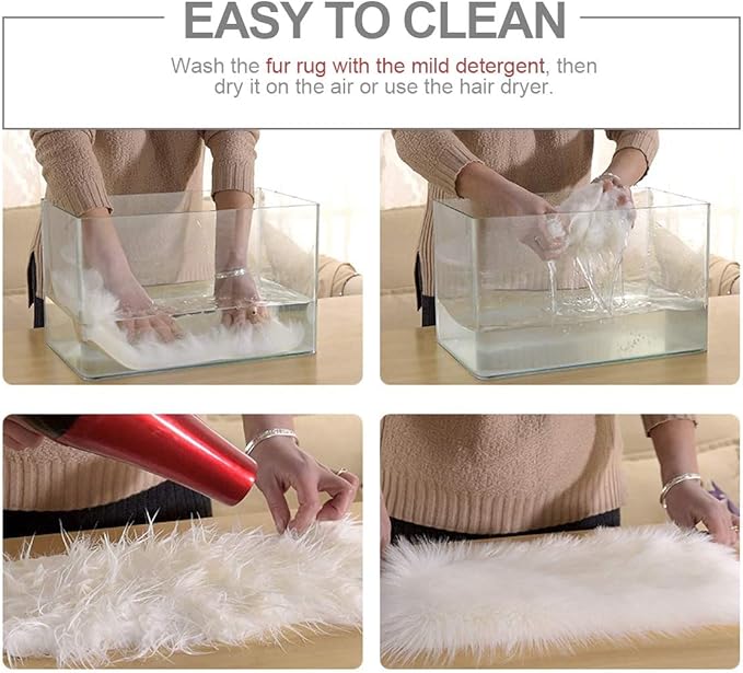 Softlife White Faux Fur Sheepskin Chair Cover 4 PCs Seat Cushion Pad Super Soft Area Rugs for Living Bedroom Sofa Dorm (1.6ft x 1.6ft)
