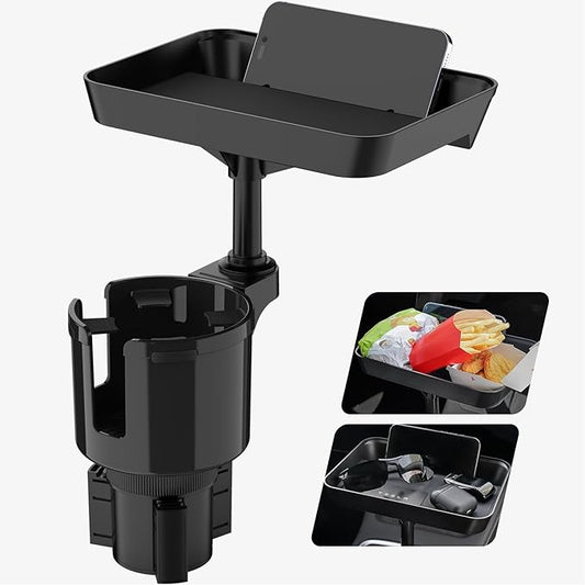 Car Cup Holder Tray, Cup Holder Expander Adapter for Car, 9.5” Car Food Tray Table for Eating, Car Essentials Fits Yeti, Hydro Flask 16-46 oz