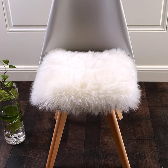Softlife White Faux Fur Sheepskin Chair Cover 6 PCs Seat Cushion Pad Super Soft Area Rugs for Living Bedroom Sofa Dorm (1.6ft x 1.6ft)