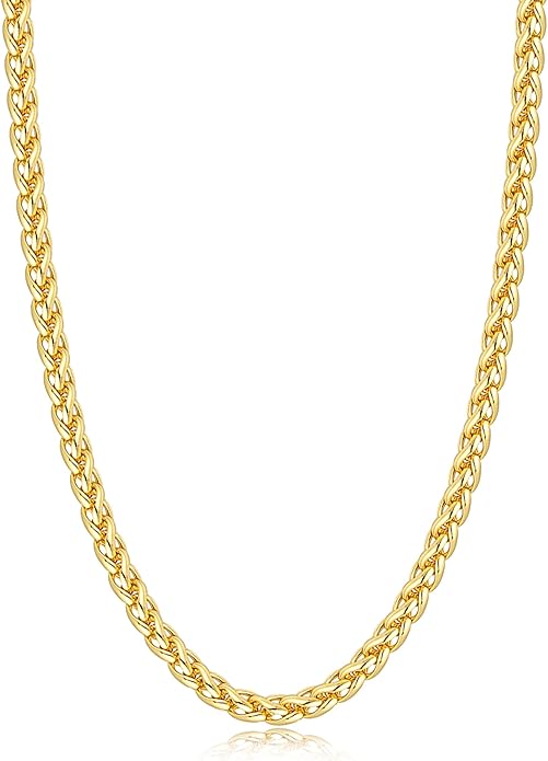 Jewlpire 4mm Wheat Chain Necklace for Men, Silver Tone/Black/14K Gold Plated Stainless Steel Necklace Chain, Mens Chains Necklaces 16 18 20 22 24 26 Inch