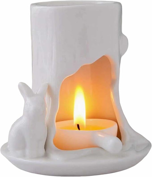 Ceramic Essential Oil Burner Wax Melt Burners,Aromatherapy Aroma Burner,Ceramic Tea Light Candle Holder,Oil Diffuser for Home Bedroom Decor,4.5 Inches,White Rabbit,1 Piece