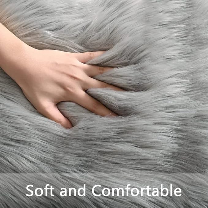 Shag Rug 6x9 Area Rugs for Bedroom Silver Grey Fluffy Machine Washable Faux Sheepskin Shaggy Fur Rugs for Living Room Nursery Rug