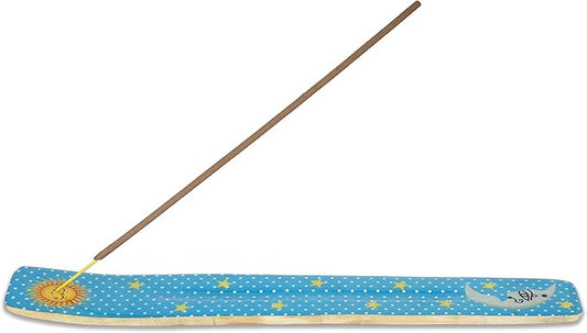 Bless-International Traditional-Handmade-Burner Wooden-Incense-Stick-Holder Ash-Catcher-Stand for-Aromatherapy-Meditation-Yoga (Moon & Stars) 10 Inches, Pack of 1
