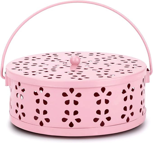 Spiral Coil Incense Burner Holder Home Outdoor Citronella Incense Coil Holder with Handle (Pink)